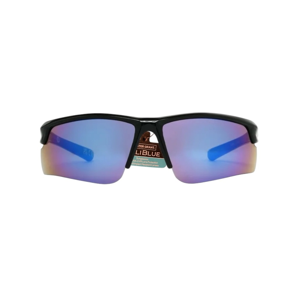 Foster Grant Cali Blue Performance Blade Black Sunglasses with Blue Lenses - Picture 3 of 13